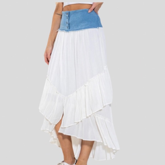 Fabulous Flowy Flirty Gauze Maxi Skirt With Denim Contrast Boutique - Picture 3 of 7